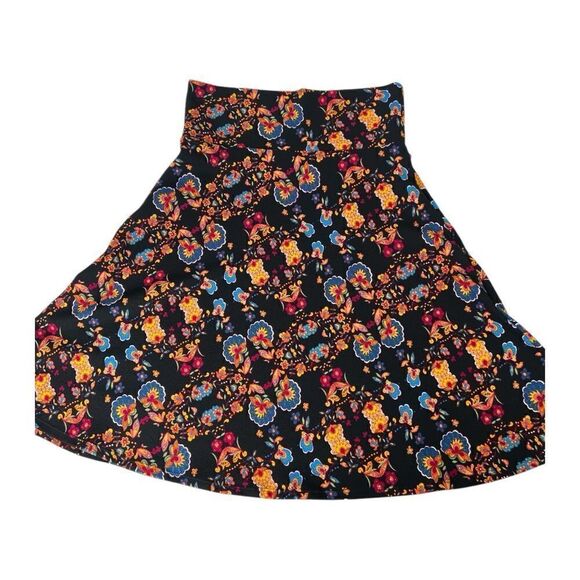 LuLaRoe Azure‎ Floral Black Skirt Pull On Stretch A-line Sz Large - Picture 2 of 5
